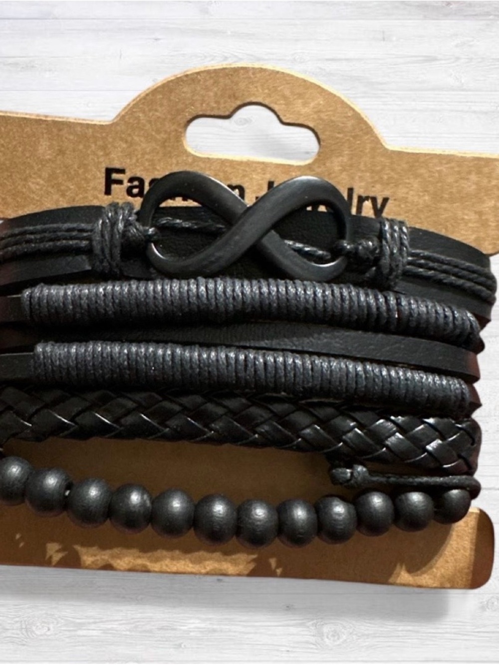 Fashion Jewelry Black Men’s Layered Infinity Bracelet Set